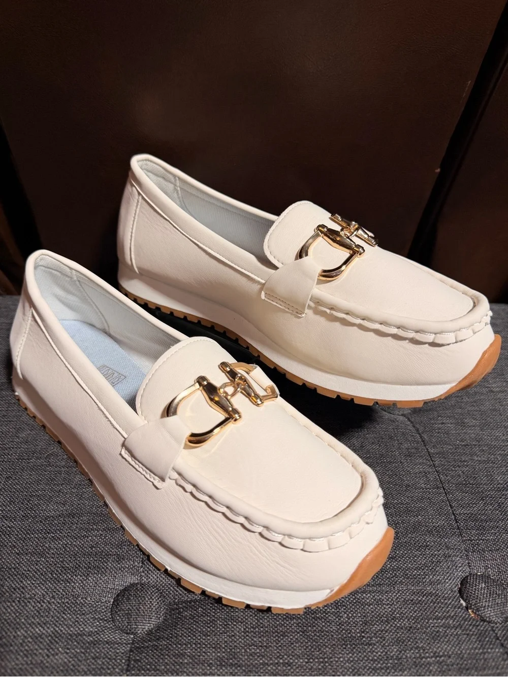 Women’s Cream Slip-On Loafer with Gold Bit Accent